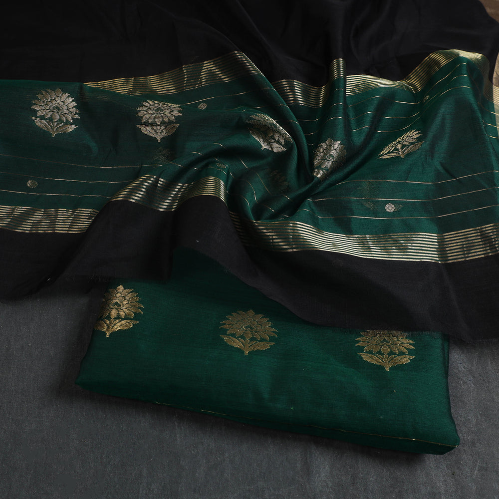 Green - 2pc Zari Buti Handloom Chanderi Silk Dress Material 10