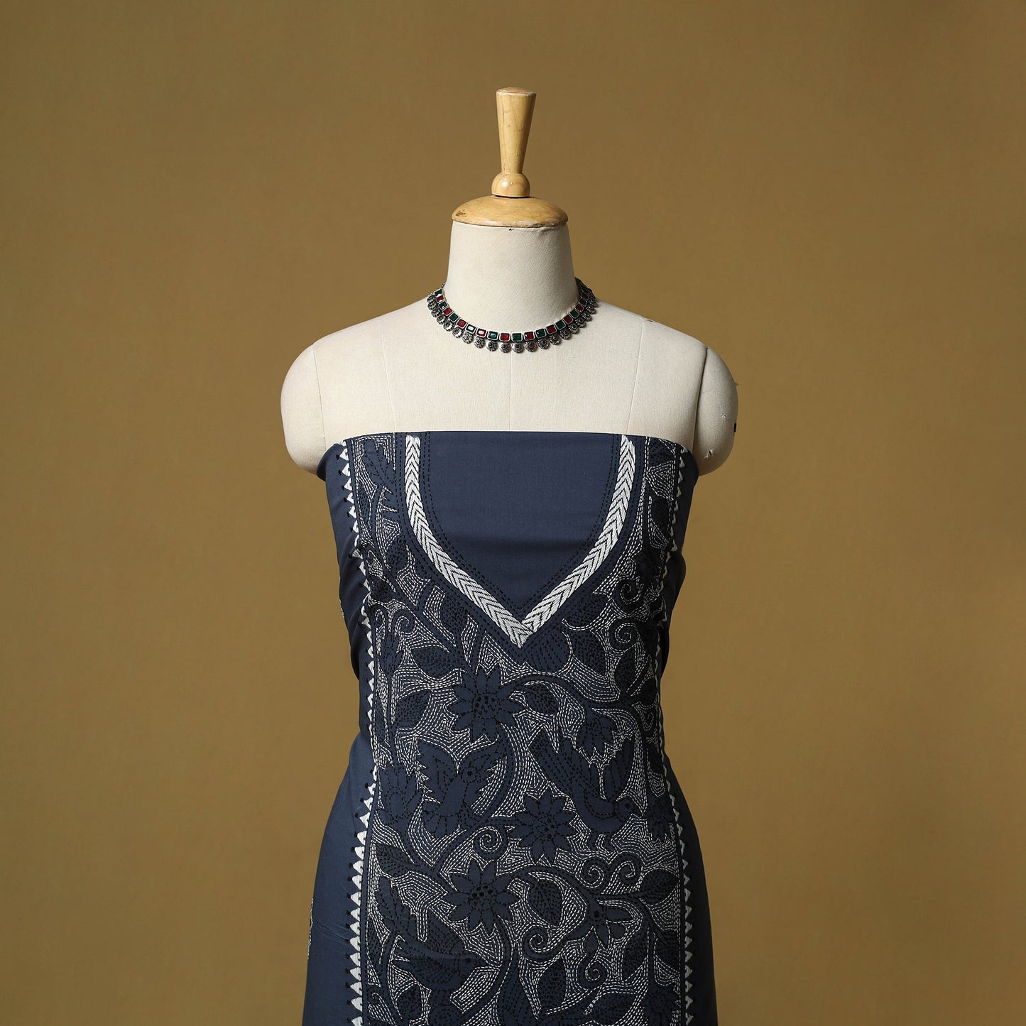 Bengal Kantha Hand Embroidered Unstitched Kurta Material (2.7M) 36