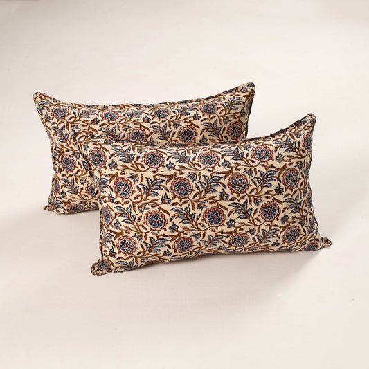 Beige - Set of 2 Kalamkari Block Print Cotton Pillow Covers 42