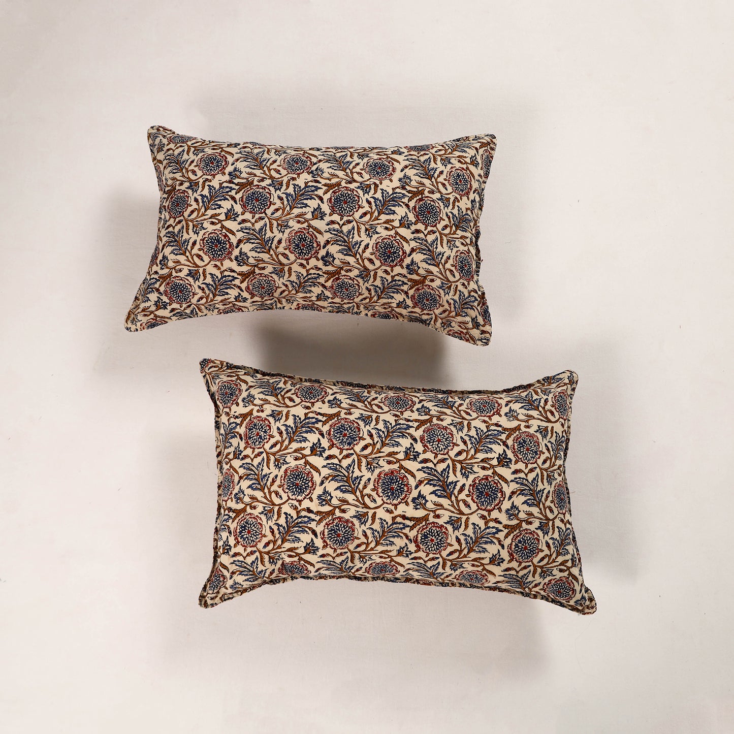 Beige - Set of 2 Kalamkari Block Print Cotton Pillow Covers 42