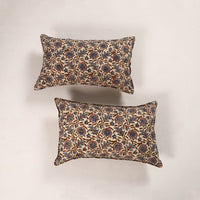 Beige - Set of 2 Kalamkari Block Print Cotton Pillow Covers 42