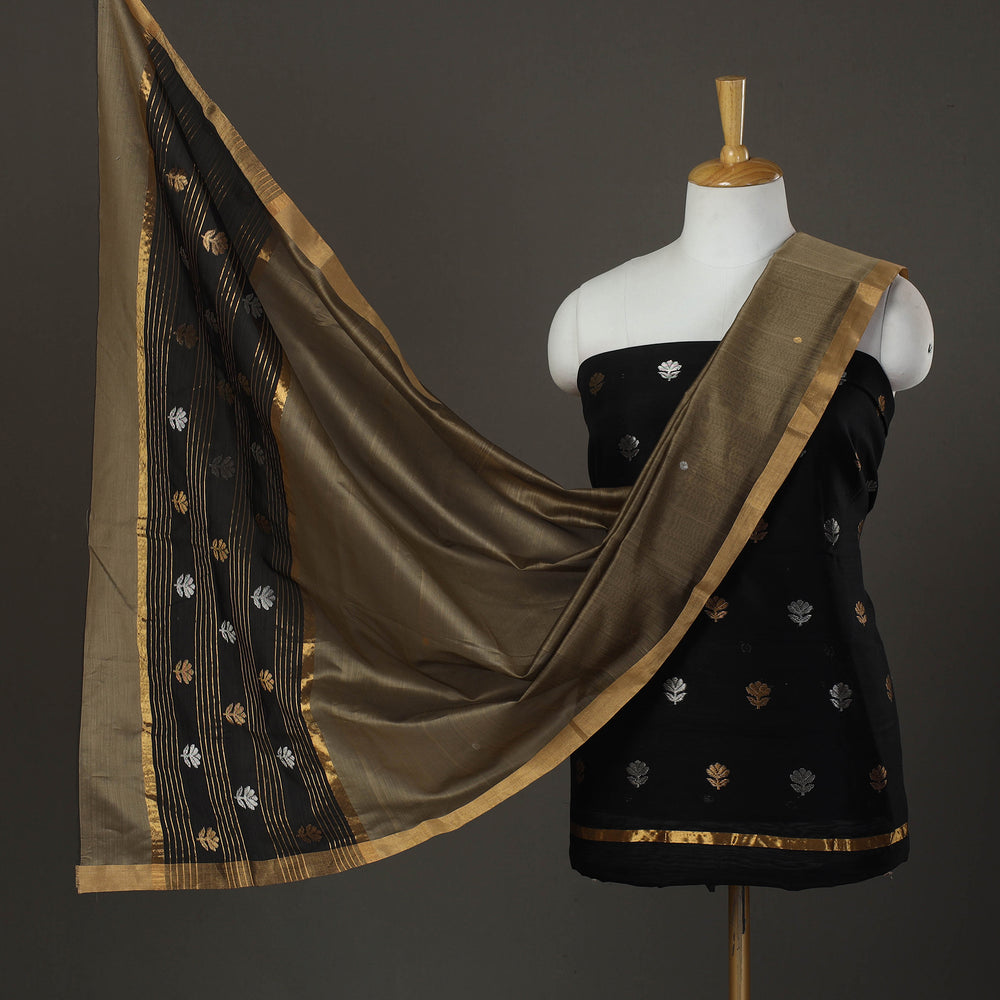 Black - 2pc Zari Buti Handloom Chanderi Silk Dress Material 11