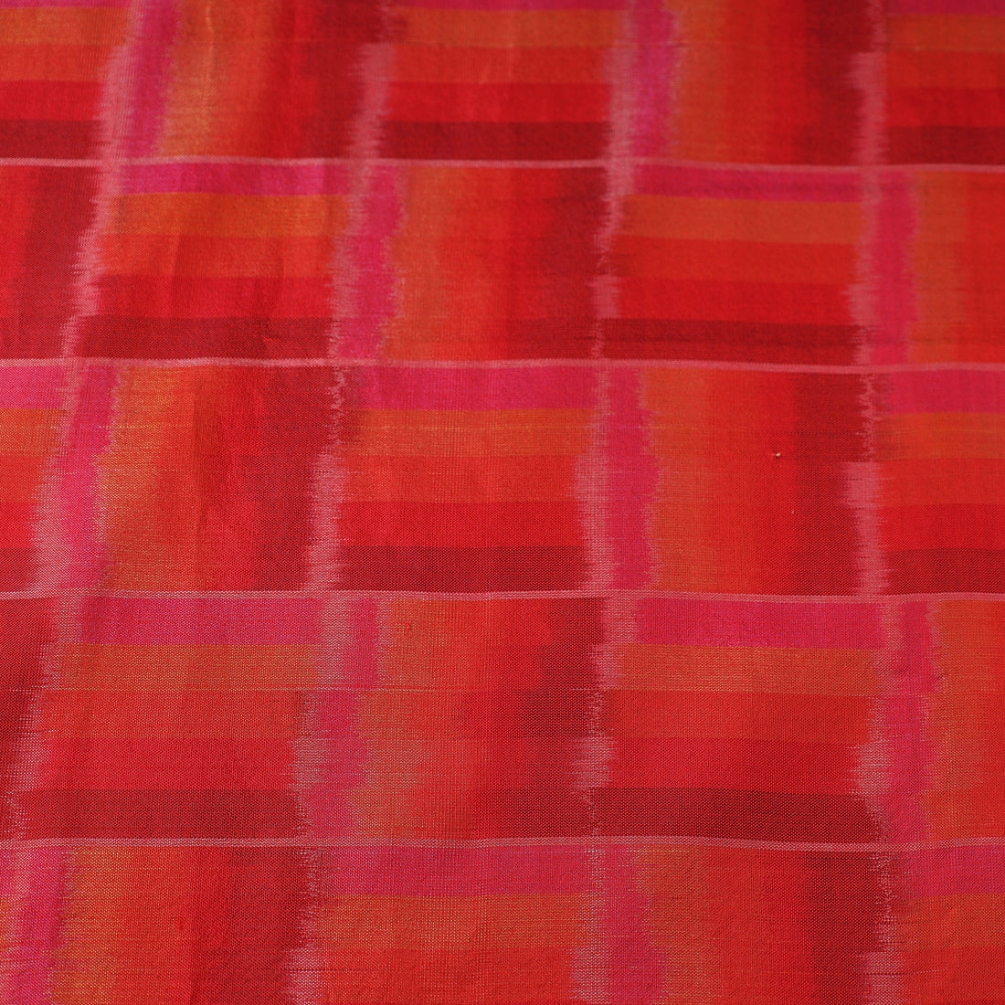 White - Handloom Raw Silk Pochampally Ikat Fabric 12