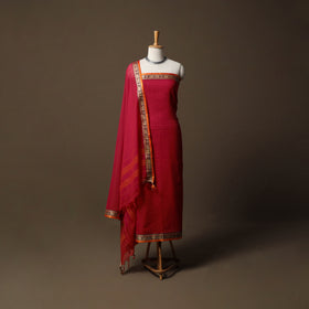 Dharwad Checks Mercerised Cotton 3pc Unstitched Dress Material Suit Set with Woven Border 89