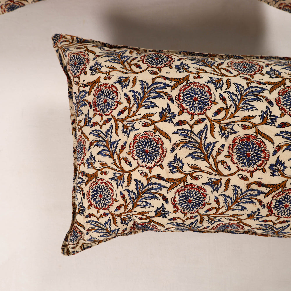 Beige - Set of 2 Kalamkari Block Print Cotton Pillow Covers 42