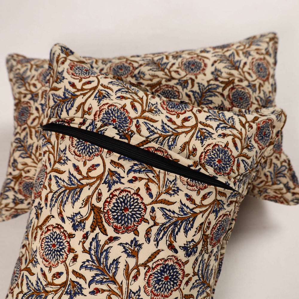 Beige - Set of 2 Kalamkari Block Print Cotton Pillow Covers 42