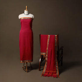 Dharwad Checks Mercerised Cotton 3pc Unstitched Dress Material Suit Set with Woven Border 89