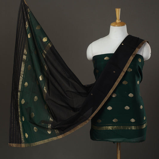 Green - 2pc Zari Buti Handloom Chanderi Silk Dress Material 12