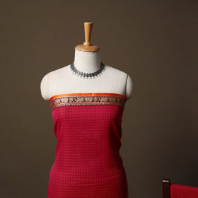 Dharwad Checks Mercerised Cotton 3pc Unstitched Dress Material Suit Set with Woven Border 89