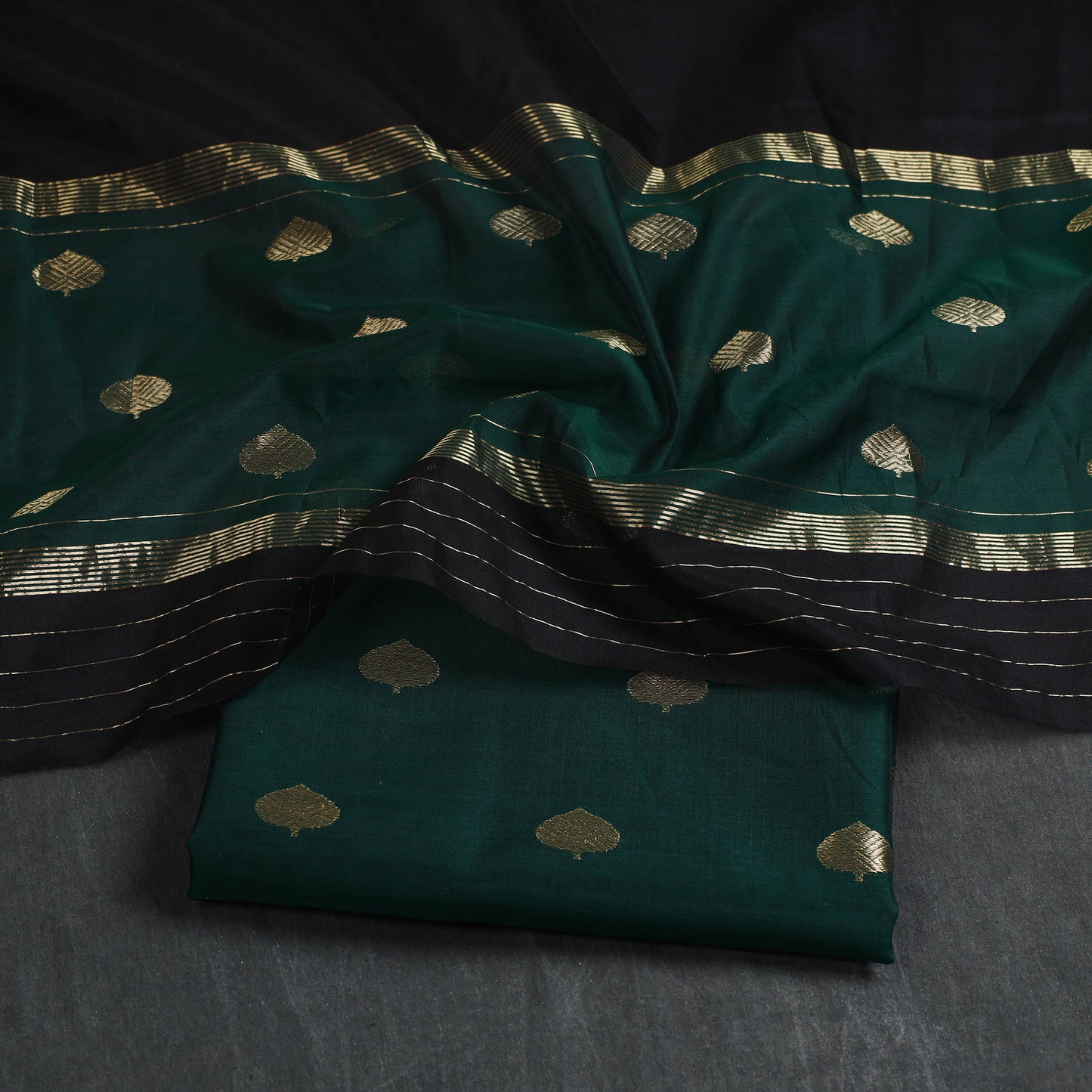 Green - 2pc Zari Buti Handloom Chanderi Silk Dress Material 12