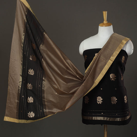 Black - 2pc Zari Buti Handloom Chanderi Silk Dress Material 13