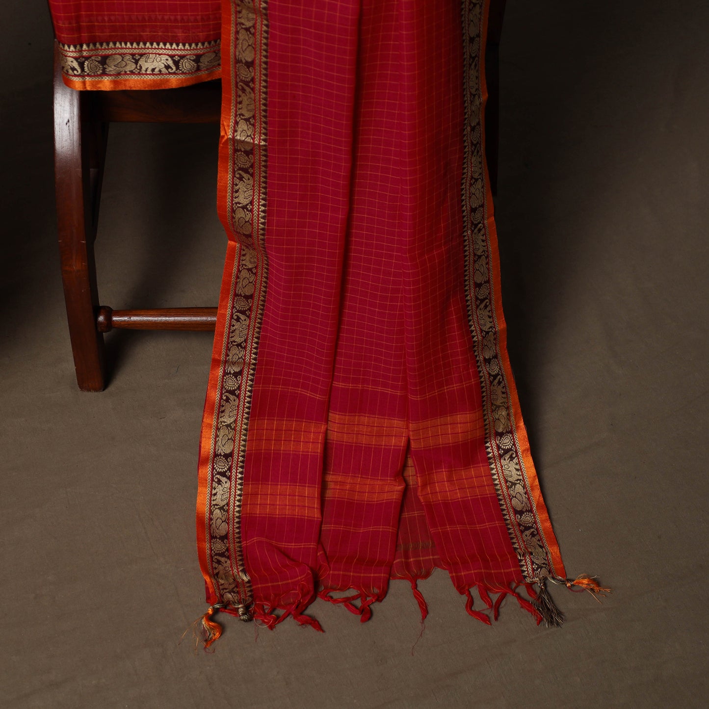 Dharwad Checks Mercerised Cotton 3pc Unstitched Dress Material Suit Set with Woven Border 89