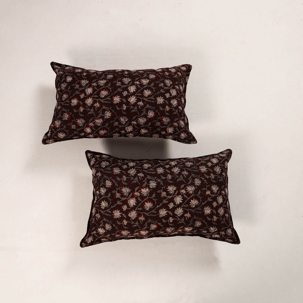 Maroon - Set of 2 Bagru Block Print Cotton Pillow Covers 43