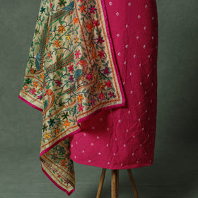 Kutch Bandhani Tie-Dye Pure Mul Cotton 2pc Unstitched Dress Material Kurta Set with Jewellery 19