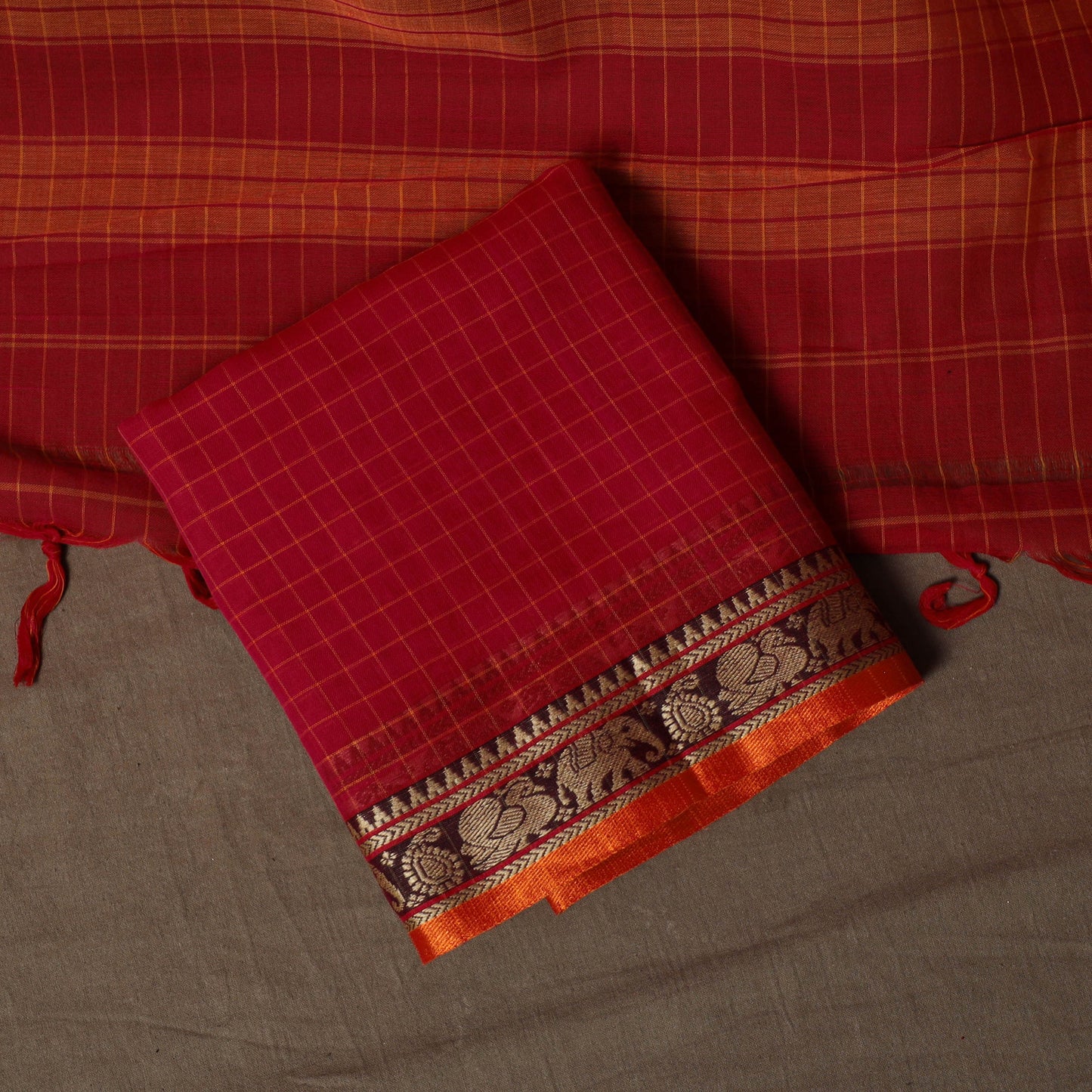 Dharwad Checks Mercerised Cotton 3pc Unstitched Dress Material Suit Set with Woven Border 89