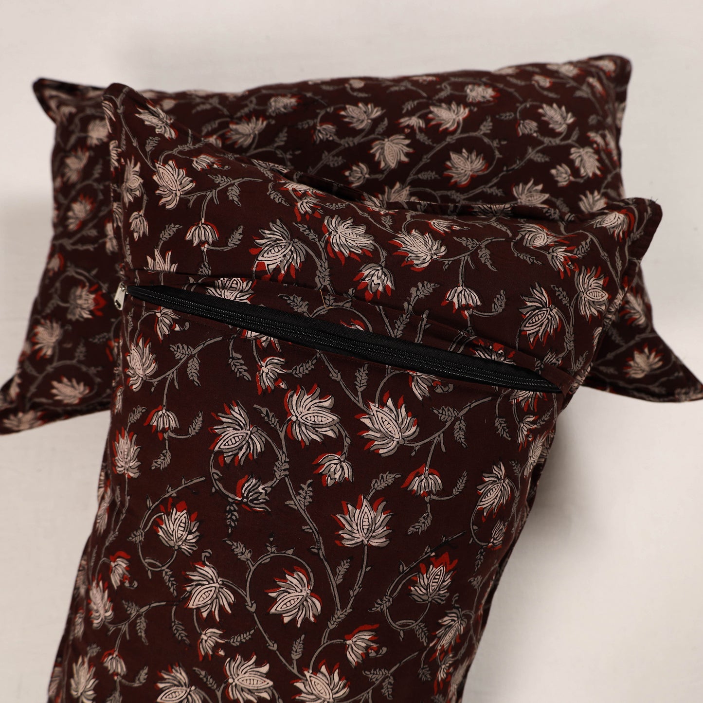 Maroon - Set of 2 Bagru Block Print Cotton Pillow Covers 43