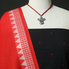 Black - Jacquard Woven 2pc Cotton Unstitched Dress Material Kurta Set with Jewellery 15