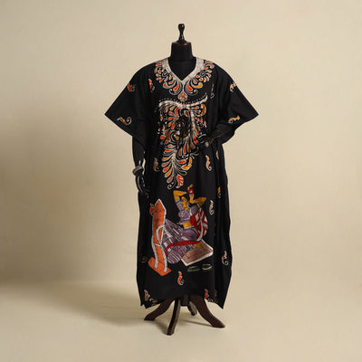 Black - cotton hand batik kaftan with tie-up waist (long)