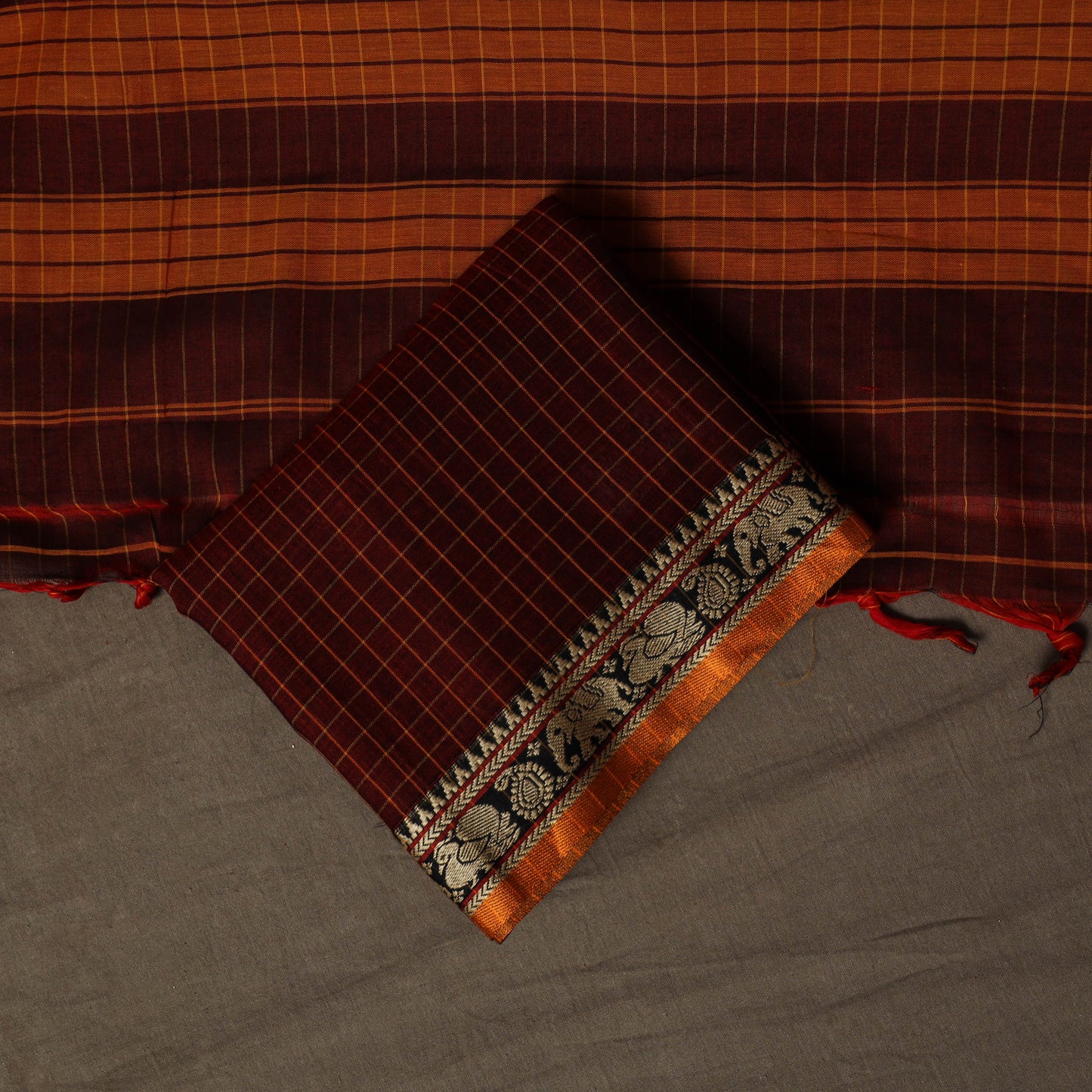 Dharwad Checks Mercerised Cotton 3pc Unstitched Dress Material Suit Set with Woven Border 90