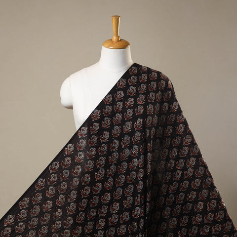 Black Natural Dyed 3 Kaam Block Print Cotton Ajrakh Fabric