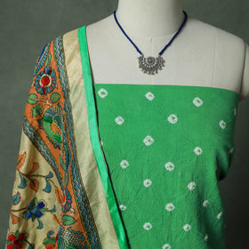 Kutch Bandhani Tie-Dye Pure Mul Cotton 2pc Unstitched Dress Material Kurta Set with Jewellery 20