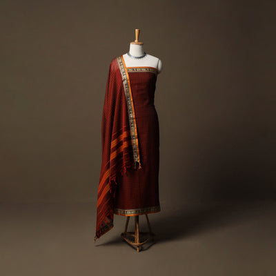 Dharwad Checks Mercerised Cotton 3pc Unstitched Dress Material Suit Set with Woven Border 90