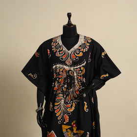 Black - cotton hand batik kaftan with tie-up waist (long)