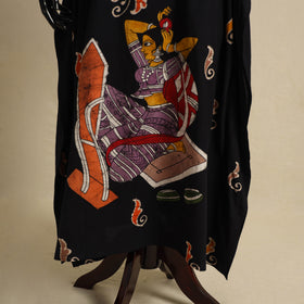 Black - cotton hand batik kaftan with tie-up waist (long)