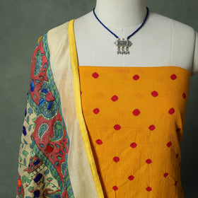 Kutch Bandhani Tie-Dye Pure Mul Cotton 2pc Unstitched Dress Material Kurta Set with Jewellery 22