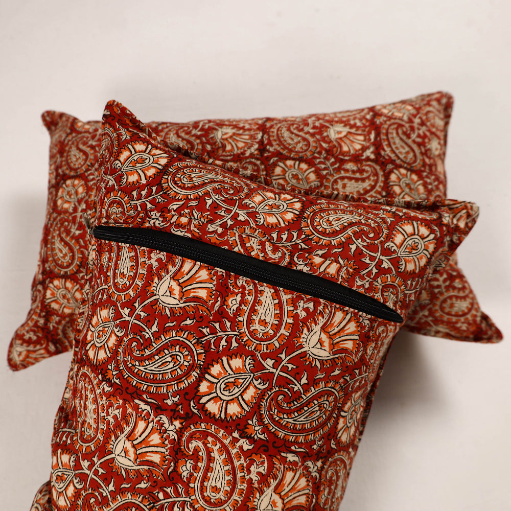 Red - Set of 2 Bagru Block Print Cotton Pillow Covers 46