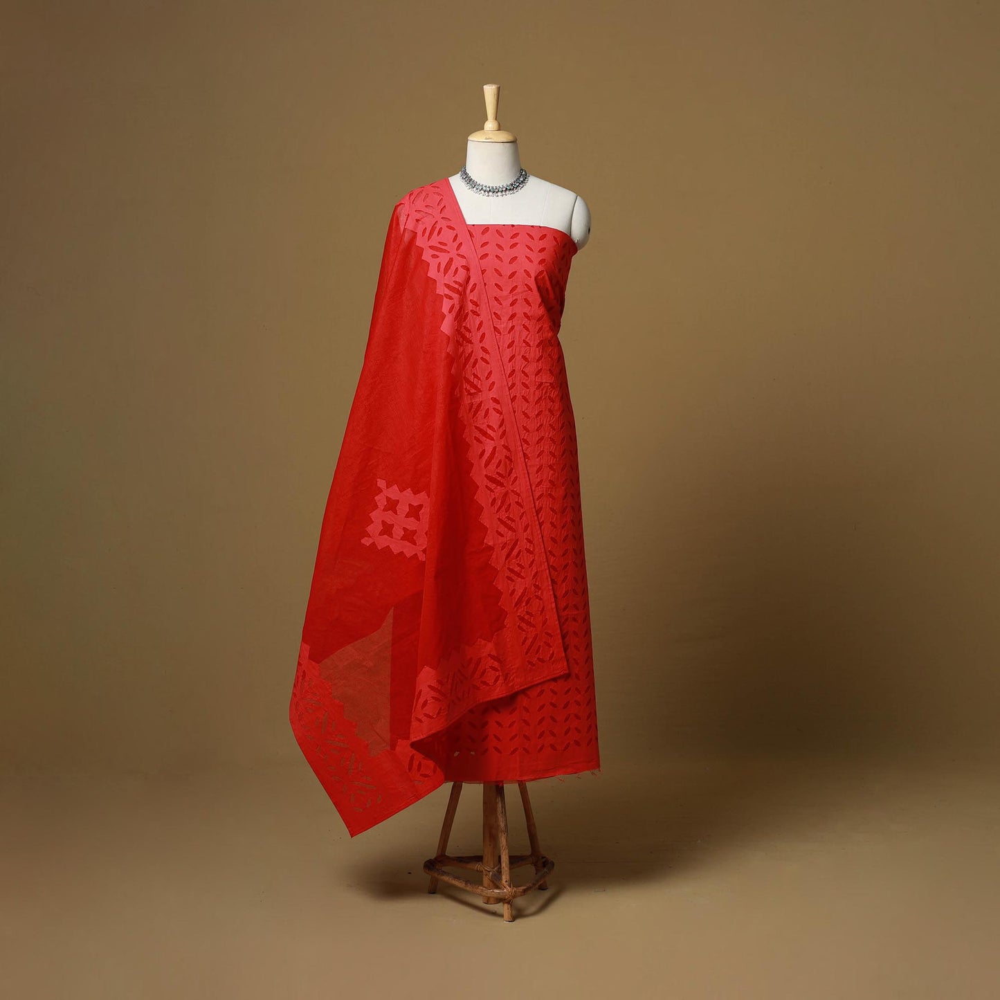 Barmer Cut Work Cotton Applique 3pc Unstitched Dress Material 08