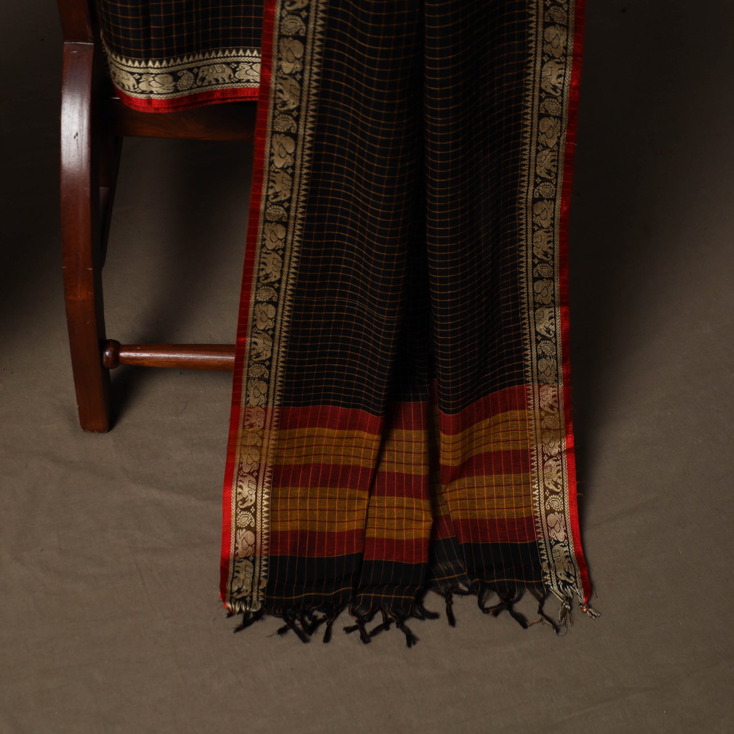 Dharwad Checks Mercerised Cotton 3pc Unstitched Dress Material Suit Set with Woven Border 92