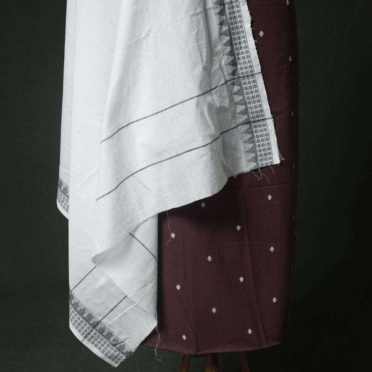 Brown - Jacquard Woven 2pc Cotton Unstitched Dress Material Kurta Set with Jewellery 18