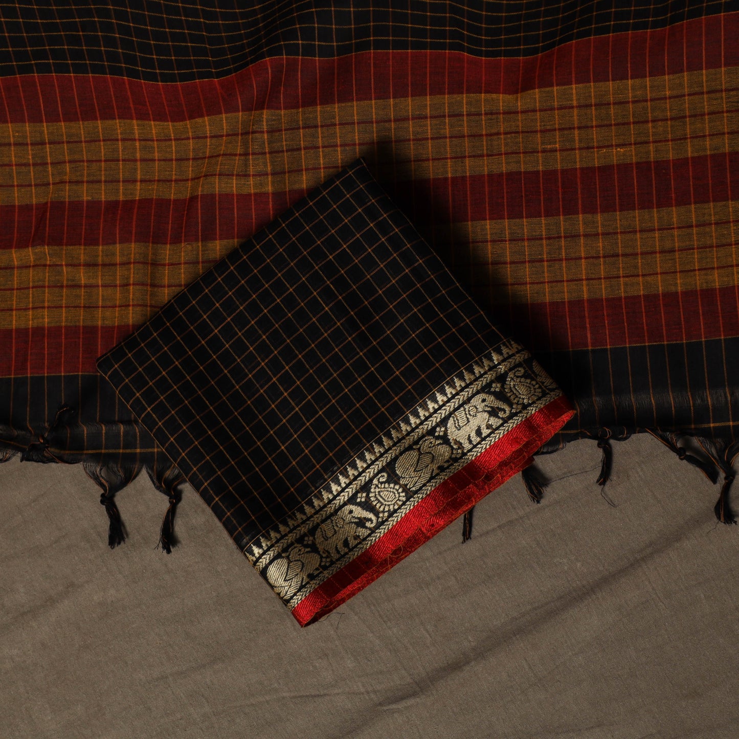 Dharwad Checks Mercerised Cotton 3pc Unstitched Dress Material Suit Set with Woven Border 92