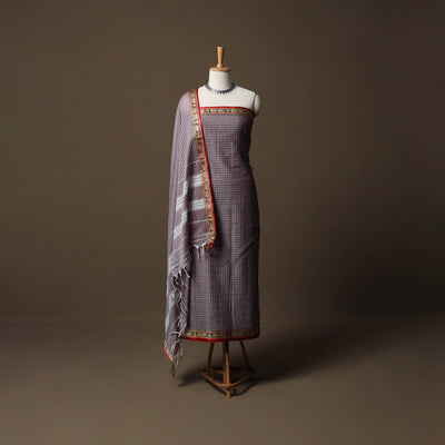 Dharwad Checks Mercerised Cotton 3pc Unstitched Dress Material Suit Set with Woven Border 93