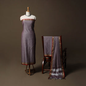 Dharwad Checks Mercerised Cotton 3pc Unstitched Dress Material Suit Set with Woven Border 93