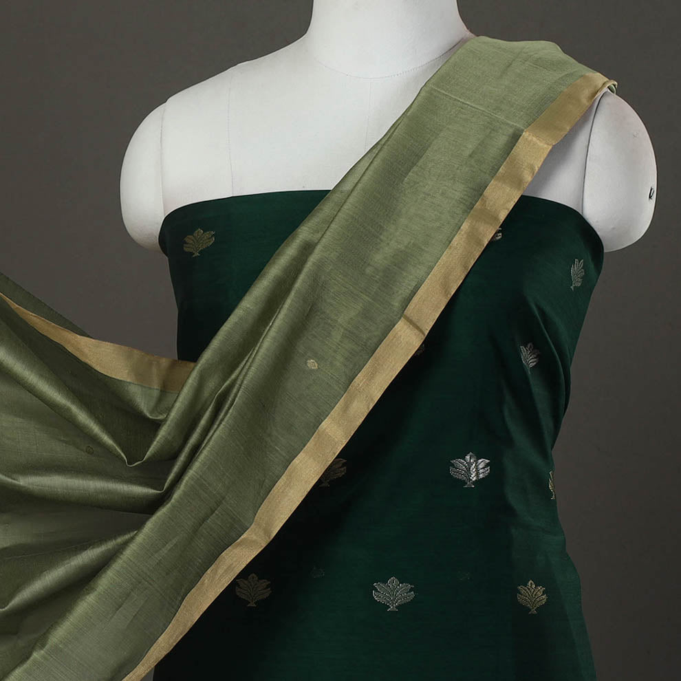 Green - 2pc Zari Buti Handloom Chanderi Silk Dress Material 26