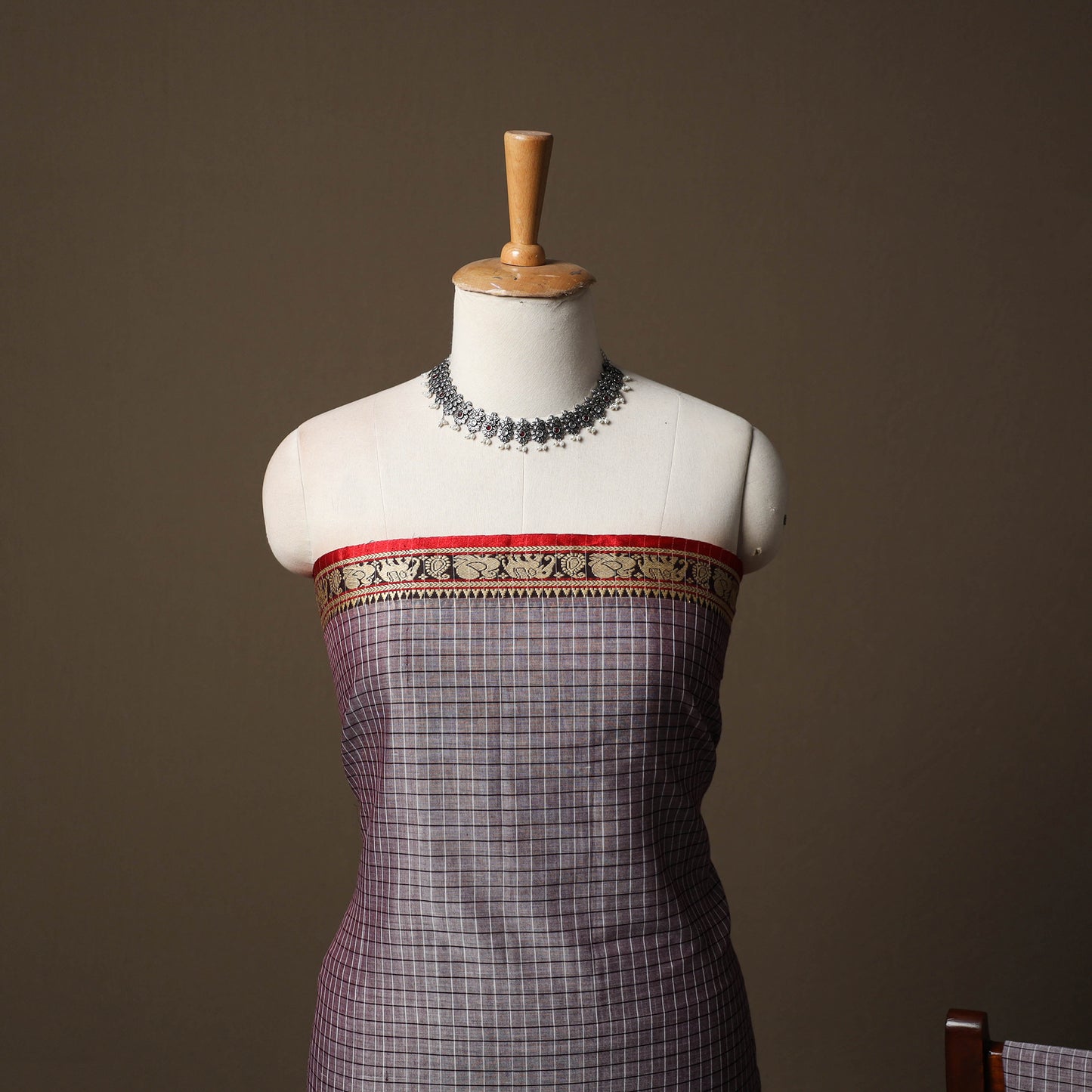 Dharwad Checks Mercerised Cotton 3pc Unstitched Dress Material Suit Set with Woven Border 93