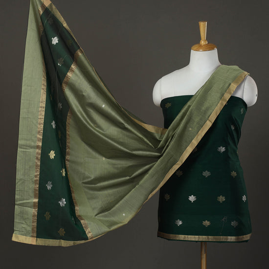 Green - 2pc Zari Buti Handloom Chanderi Silk Dress Material 26