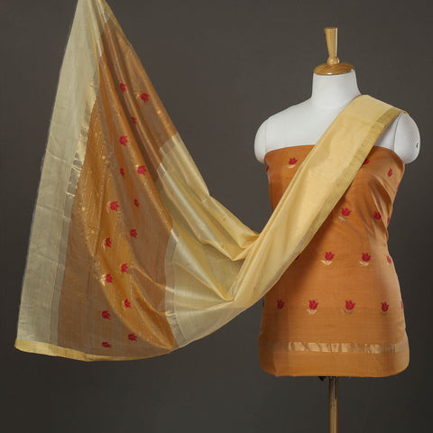 Orange - 2pc Zari Buti Handloom Chanderi Silk Dress Material 25