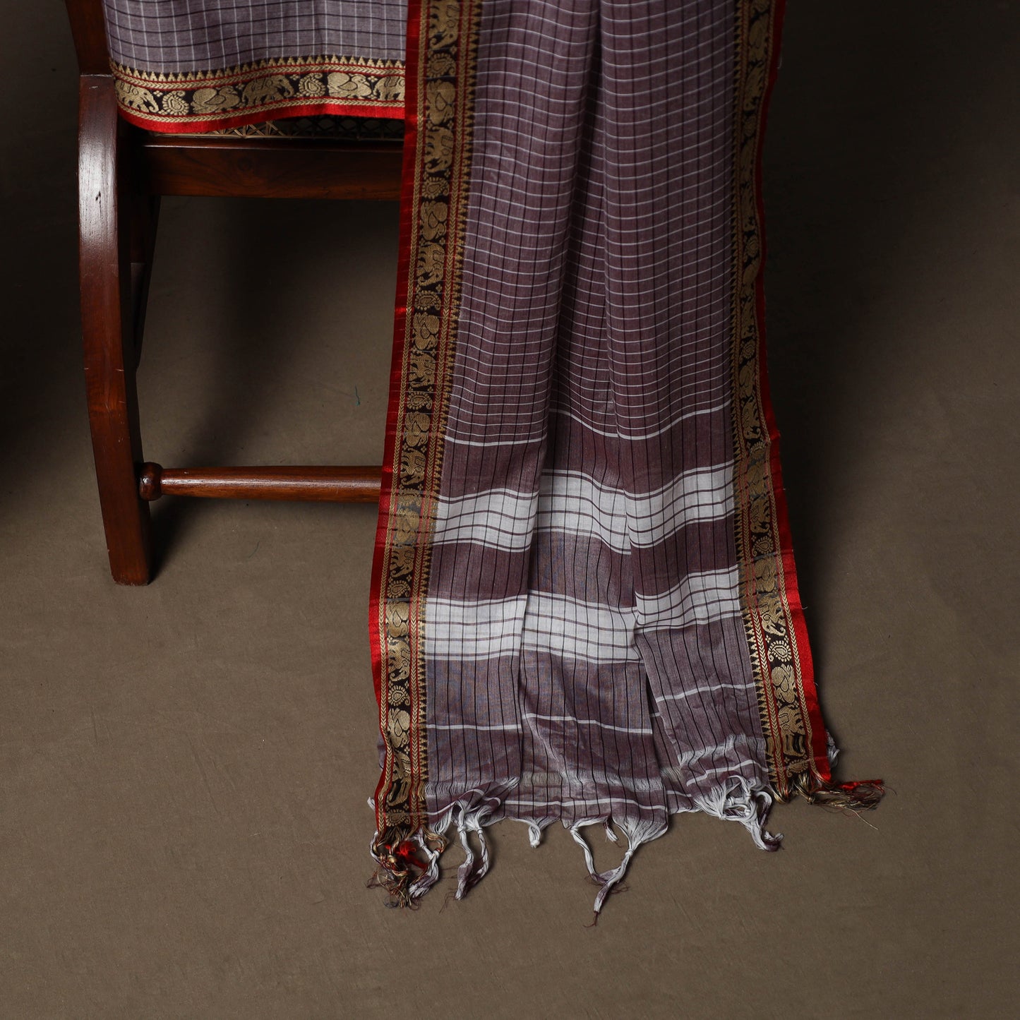 Dharwad Checks Mercerised Cotton 3pc Unstitched Dress Material Suit Set with Woven Border 93
