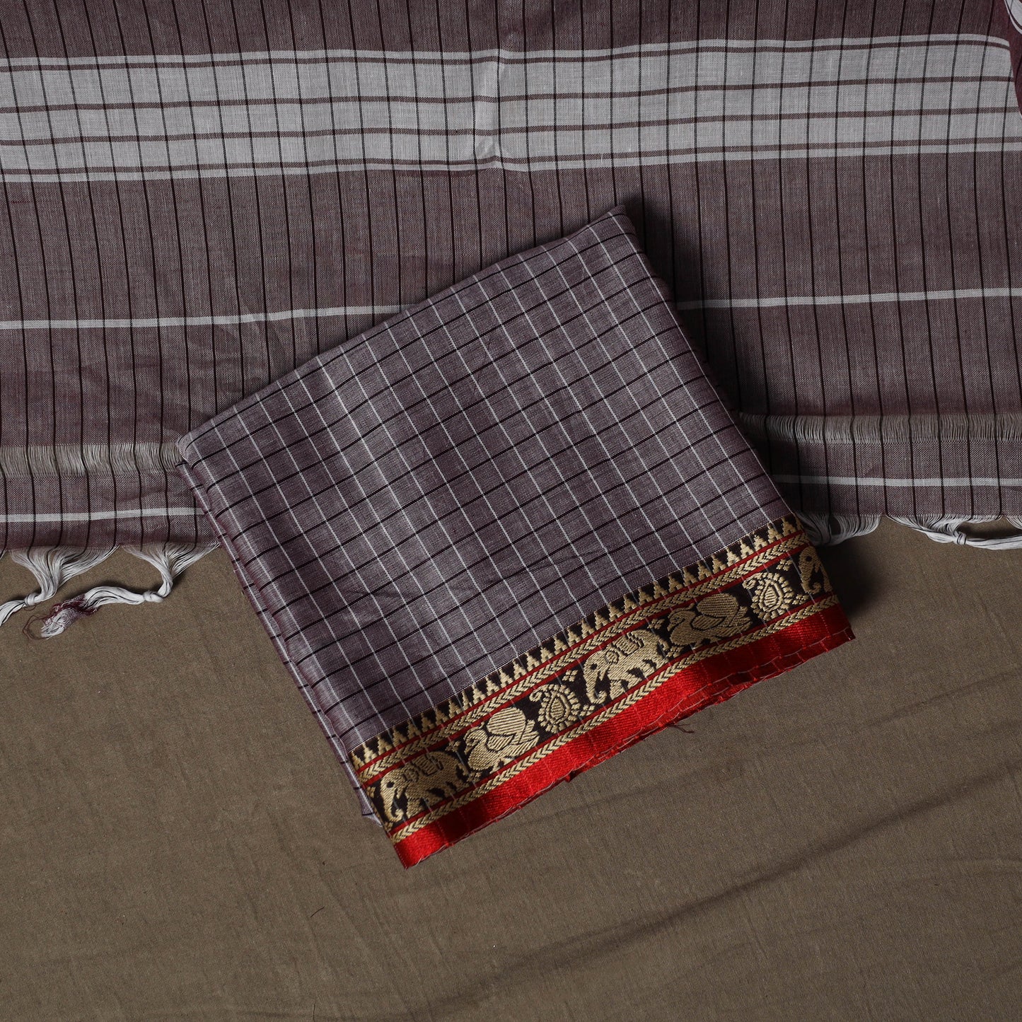 Dharwad Checks Mercerised Cotton 3pc Unstitched Dress Material Suit Set with Woven Border 93