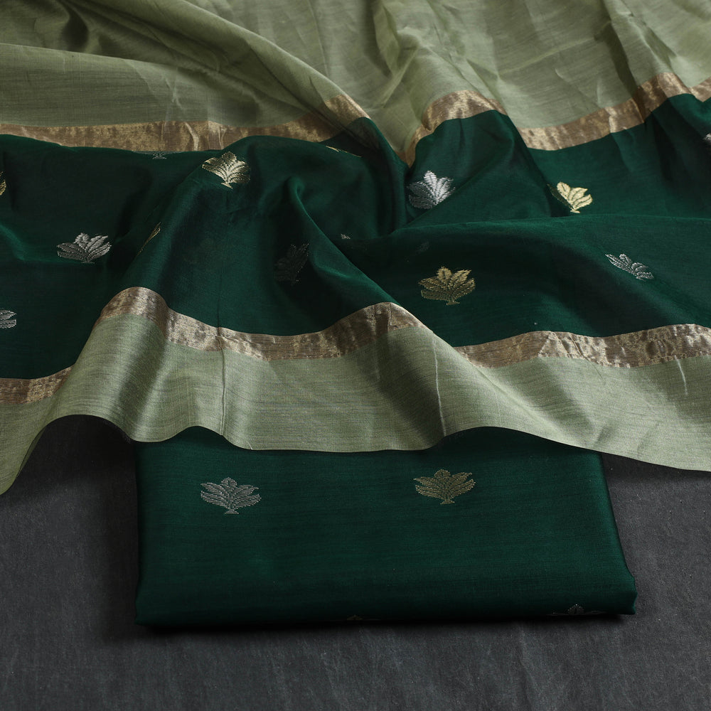 Green - 2pc Zari Buti Handloom Chanderi Silk Dress Material 26