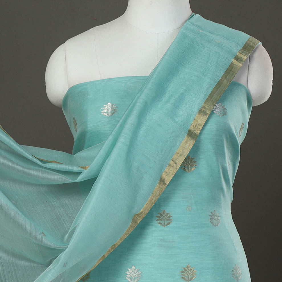 Green - 2pc Zari Buti Handloom Chanderi Silk Dress Material 24