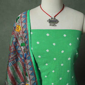 Kutch Bandhani Tie-Dye Pure Mul Cotton 2pc Unstitched Dress Material Kurta Set with Jewellery 24