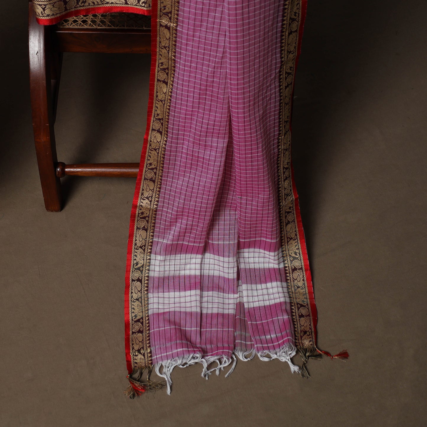 Dharwad Checks Mercerised Cotton 3pc Unstitched Dress Material Suit Set with Woven Border 94