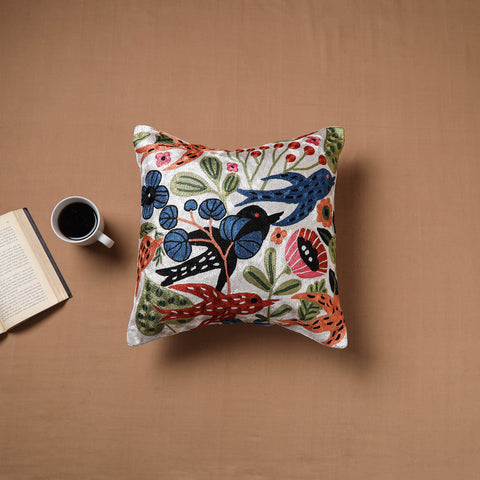 Kashmiri Crewel Hand Embroidery Cushion Cover (16 x 16 in) 04