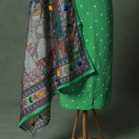 Kutch Bandhani Tie-Dye Pure Mul Cotton 2pc Unstitched Dress Material Kurta Set with Jewellery 24