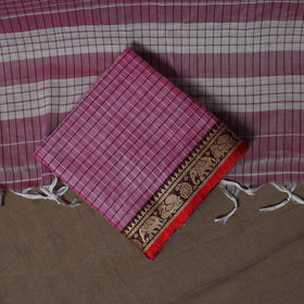 Dharwad Checks Mercerised Cotton 3pc Unstitched Dress Material Suit Set with Woven Border 94