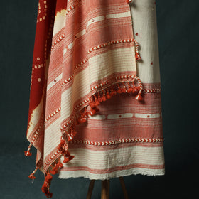 White - Kutch Bhujodi Handloom Kala Cotton Mirror Work 3pc Unstitched Dress Material Suit Set 01